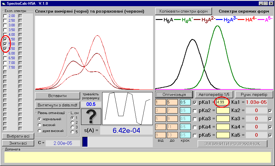 Различные режимы программы SpectroCalc-H5A