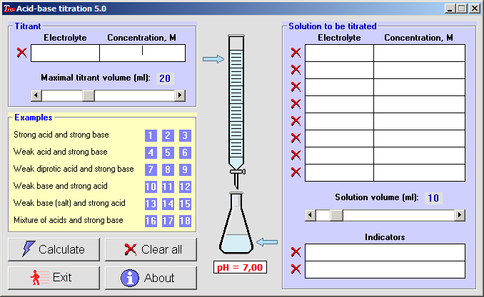 Начальный экран программы The acid-base titration